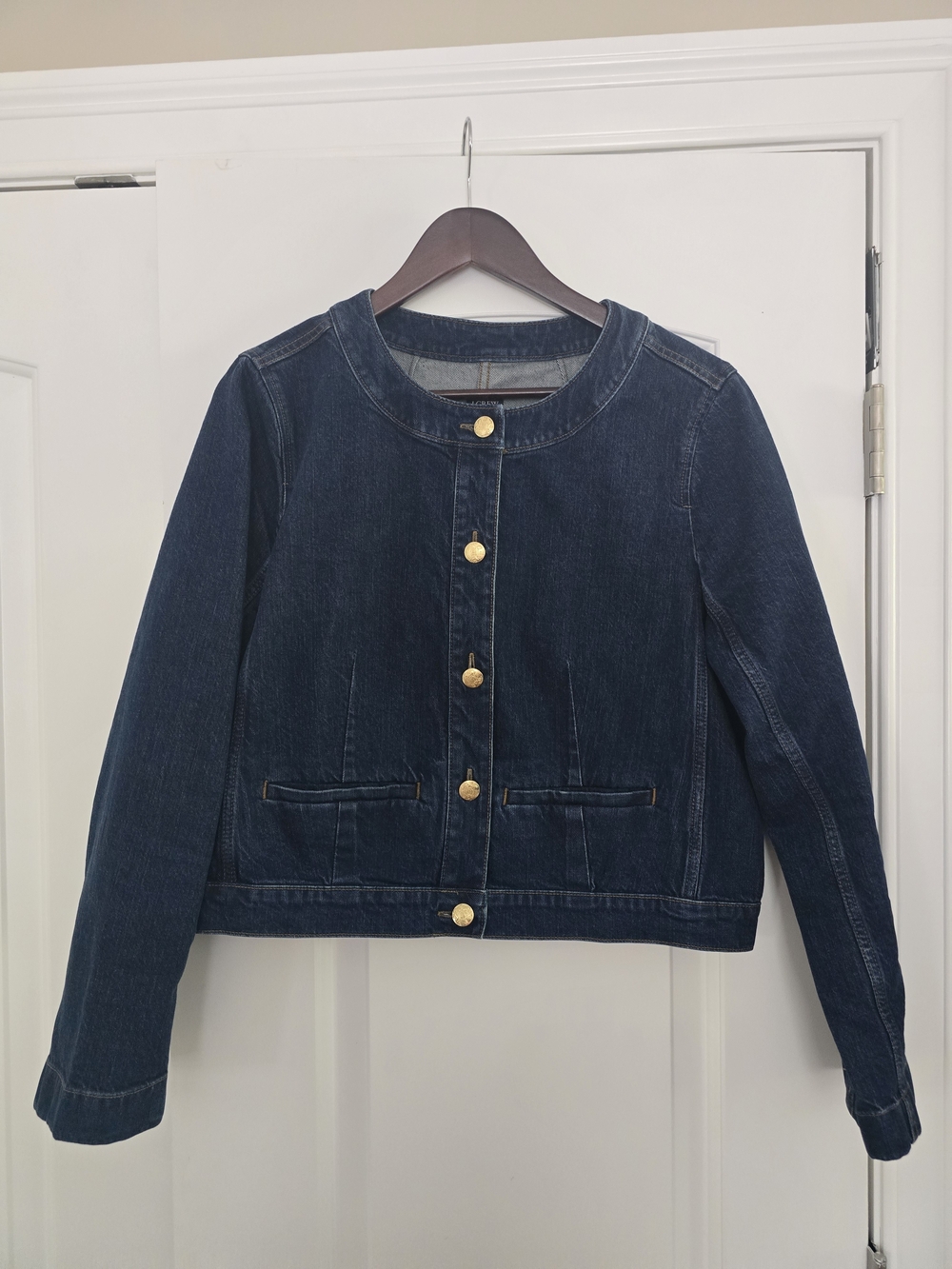 J Crew Dark Denim Lady Jacket with Gold Buttons